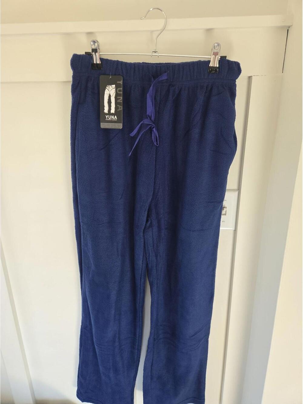 Yuna Fashion Classic Navy Blue Fleece Lounge Pants L/XL NWT - Picture 2 of 5